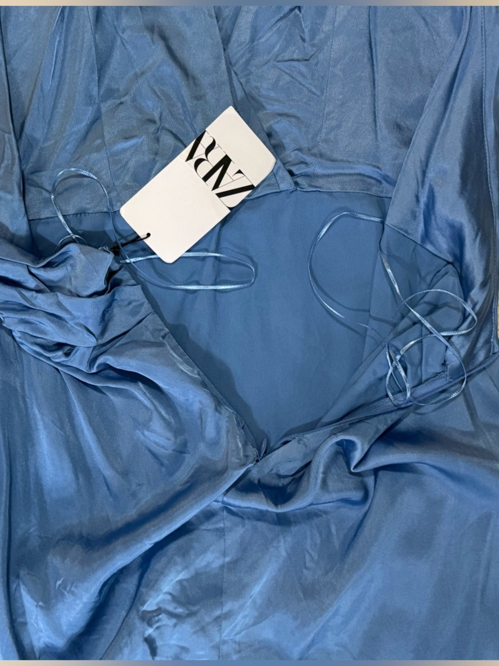 Zara Satin Effect Midi Dress Blue Plunge Wrap Halter Blogger Favorite XXL NWT - Picture 10 of 16